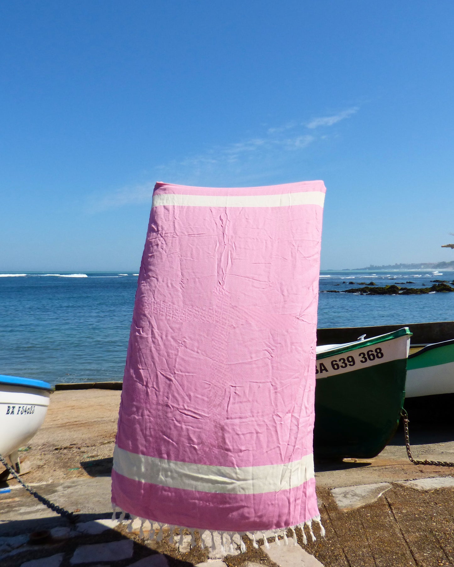 Fouta frange rose