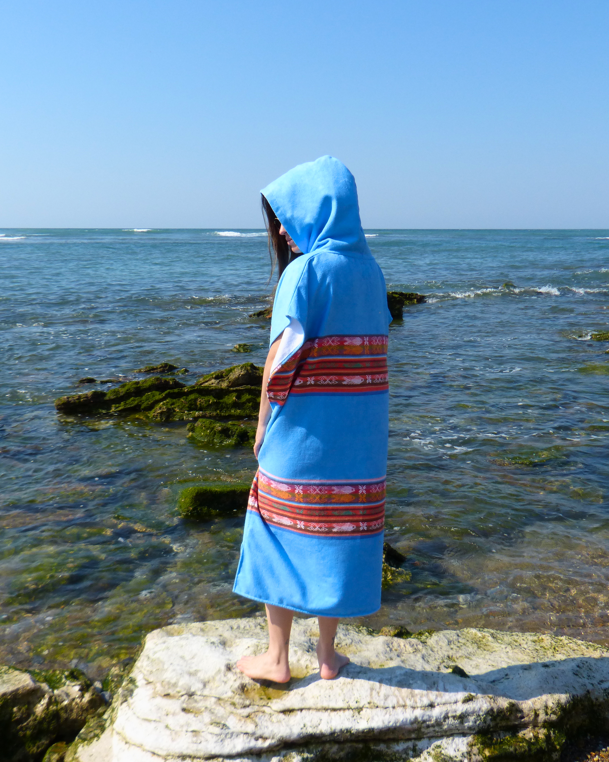 Poncho serviette bleu ciel