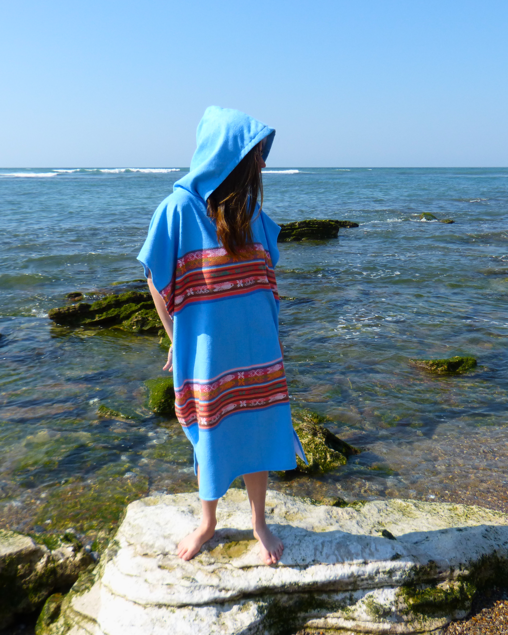 Poncho serviette bleu ciel